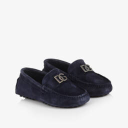 Dolce & Gabbana-Boys Navy Blue Suede Loafers | Childrensalon