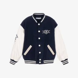 Boys Navy Blue & White Marina Varsity Jacket