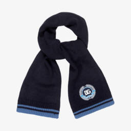 Boys Navy Blue Wool Knit Varsity Scarf with DG Logo