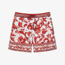 Boys Red Majolica Print Swim Shorts
