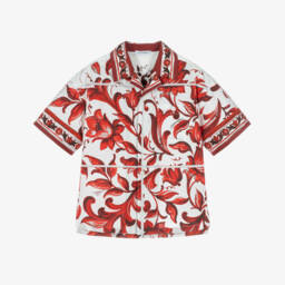 Boys Red & White Majolica Print Poplin Shirt