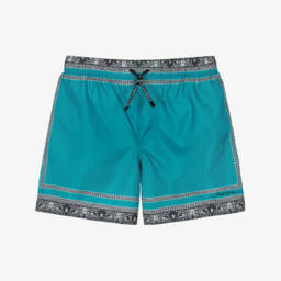 Boys Teal Blue Bandana Print Swim Shorts