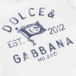 Dolce & Gabbana-Boys White Cotton Flag Logo T-Shirt | Childrensalon