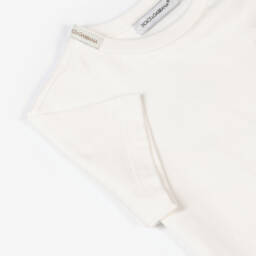 Dolce & Gabbana-Boys White Cotton T-Shirt with Blue Stripe Pocket | Childrensalon