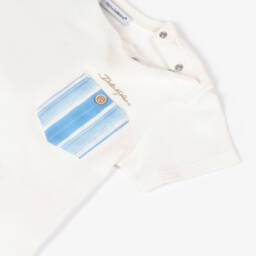 Dolce & Gabbana-Boys White Cotton T-Shirt with Blue Stripe Pocket | Childrensalon