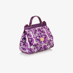 Dolce & Gabbana-Gils Purple Majolica Print Patent Leather Handbag (14cm) | Childrensalon