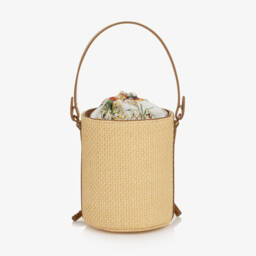Dolce & Gabbana-Girls Beige Floral & Straw Bag (14cm) | Childrensalon