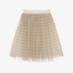 Dolce & Gabbana-Girls Beige & Gold Tulle Skirt with DG Embroidery | Childrensalon