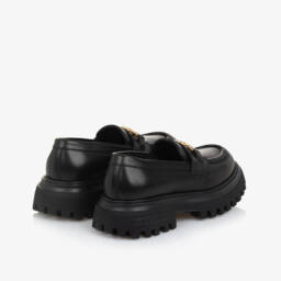 Dolce & Gabbana-Girls Black Leather DG Loafers | Childrensalon