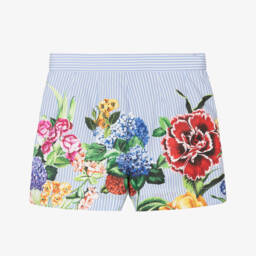 Dolce & Gabbana-Girls Blue & White Stripe Floral Shorts | Childrensalon