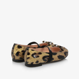 Dolce & Gabbana-Girls Brown Leopard Print Patent Leather Ballerine Flats | Childrensalon