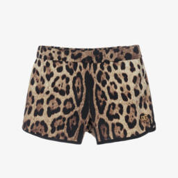 Girls Brown Leopard Print Shorts