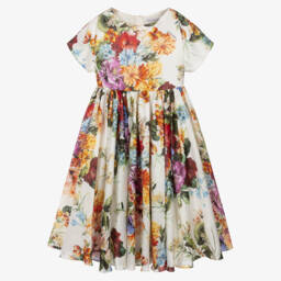 Dolce & Gabbana-Girls Colourful Floral Print Organza Dress | Childrensalon