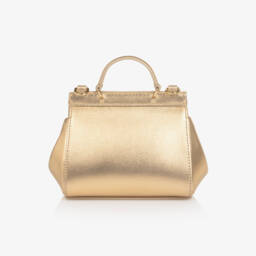 Dolce & Gabbana-Girls Gold Leather & Rhinestone Sicily Bag (14cm) | Childrensalon