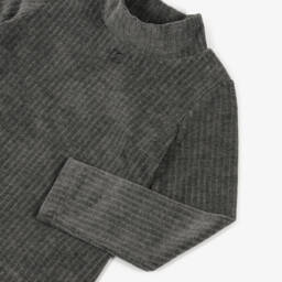 Dolce & Gabbana-Girls Grey Roll Neck Ribbed Velour Top | Childrensalon