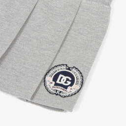 Dolce & Gabbana-Girls Grey Wool Pleated Skirt with Logo Crest | Childrensalon