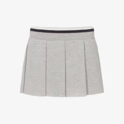 Dolce & Gabbana-Girls Grey Wool Pleated Skirt with Logo Crest | Childrensalon
