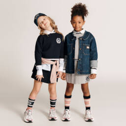 Dolce & Gabbana-Girls Grey Wool Pleated Skirt with Logo Crest | Childrensalon