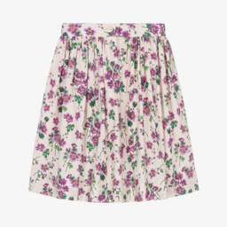 Dolce & Gabbana-Girls Long Pink & Purple Floral Cotton Skirt | Childrensalon