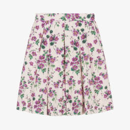 Dolce & Gabbana-Girls Long Pink & Purple Floral Cotton Skirt | Childrensalon