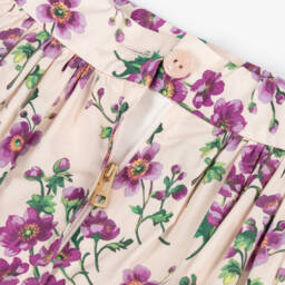 Dolce & Gabbana-Girls Long Pink & Purple Floral Cotton Skirt | Childrensalon