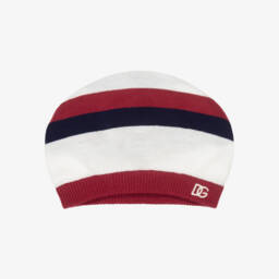 Girls Maroon Red, Navy Blue & White Wool Beanie Hat