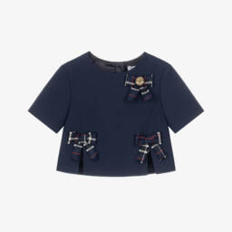 Girls Navy Blue Blouse With Bows 
