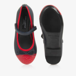 Dolce & Gabbana- Girls Navy Blue Embroidered Leather Pumps | Childrensalon