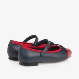 Dolce & Gabbana- Girls Navy Blue Embroidered Leather Pumps | Childrensalon