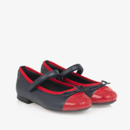 Dolce & Gabbana- Girls Navy Blue Embroidered Leather Pumps | Childrensalon