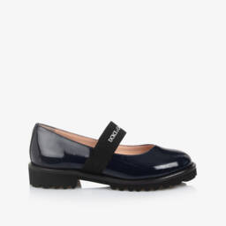 Dolce & Gabbana-Girls Navy Blue Patent Leather Bar Shoes | Childrensalon