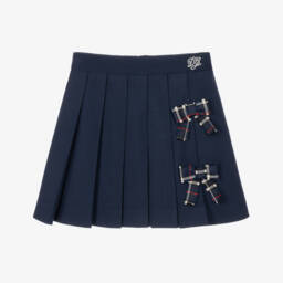 Girls Navy Blue Pleated Skirt with Bows