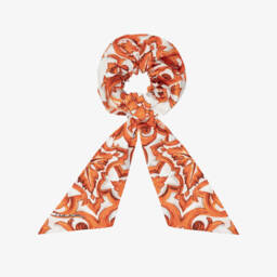 Girls Orange Majolica Print Cotton Poplin Scrunchie