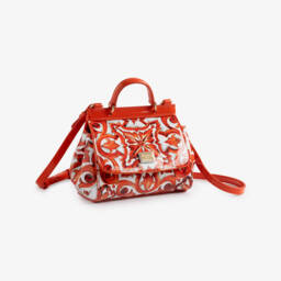 Girls Orange Majolica Print Patent Leather Sicily Bag (14cm)
