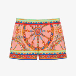 Girls Pink Carretto Print Cotton Shorts