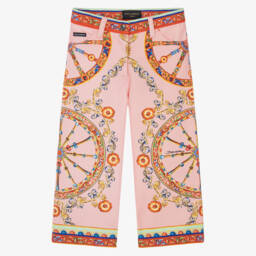 Girls Pink Carretto Print Denim Jeans