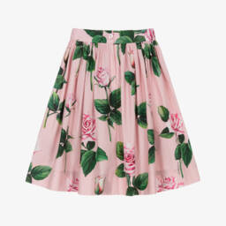 Dolce & Gabbana-Girls Pink Cotton Roses Skirt | Childrensalon