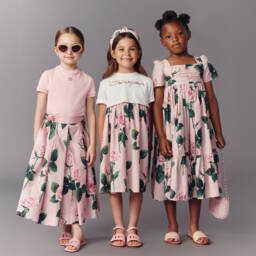 Dolce & Gabbana-Girls Pink Cotton Roses Skirt | Childrensalon