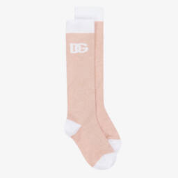 Dolce & Gabbana-Girls Pink DG Long Socks | Childrensalon