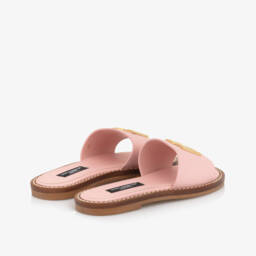 Dolce & Gabbana-Girls Pink Leather DG Logo Sliders | Childrensalon