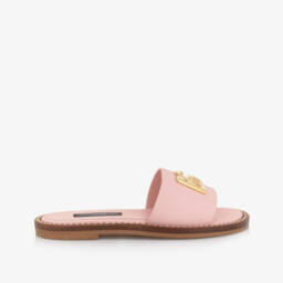 Dolce & Gabbana-Girls Pink Leather DG Logo Sliders | Childrensalon