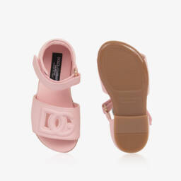 Dolce & Gabbana-Girls Pink Leather DG Velcro Sandals | Childrensalon