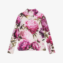 Girls Pink Peony Print Mock-Neck Top