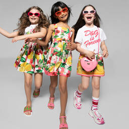 Dolce & Gabbana-حذاء رياضي جلد وكانفاس لون أبيض وزهري للبنات | Childrensalon