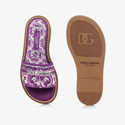 Dolce & Gabbana-Girls Purple Majolica Canvas Sliders | Childrensalon
