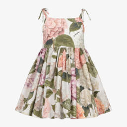 فستان بطبعة ورود هيدرانجيا لون زهري وأخضر للبنات