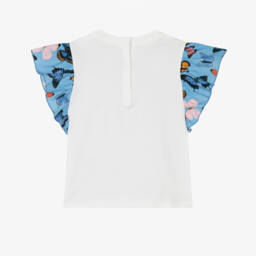 Dolce & Gabbana-Girls White & Blue Butterfly Print Cotton T-Shirt | Childrensalon