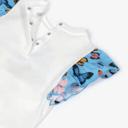 Dolce & Gabbana-Girls White & Blue Butterfly Print Cotton T-Shirt | Childrensalon