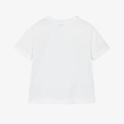 Dolce & Gabbana-Girls White Cotton T-Shirt with Floral DG Logo | Childrensalon