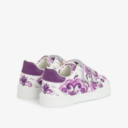 Dolce & Gabbana-Girls White & Purple Majolica Leather Trainers | Childrensalon